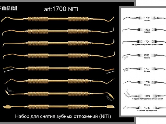 Набор инструментов для снятия зубных отложений  NITI 1700 (8шт.)